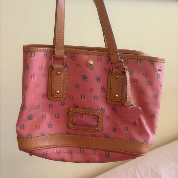 Dooney & Bourke Pink and Tan Monogram Tote - Picture 1 of 7